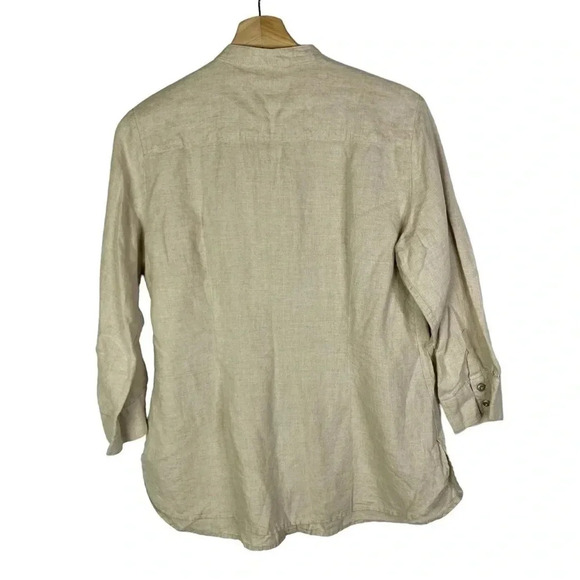 Charter Club Beige Tuxedo Ruffle Front Long Sleeve Button Down 10 - Picture 2 of 4
